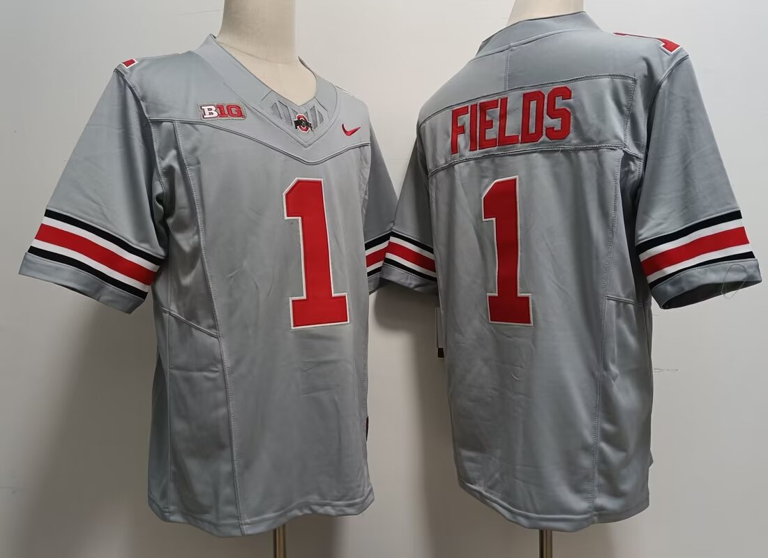 2024 NCAA Men Ohio State Buckeyes #1 Justin Fields grey nike jersey